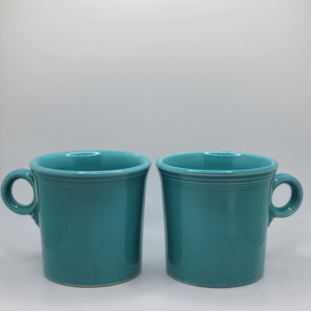 Fiesta Turquoise Coffee Mugs Set Of 2 Ring Handle Stoneware Retro